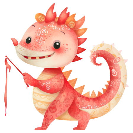 Cute dragon cartoon character. Watercolor illustration on white background.の素材