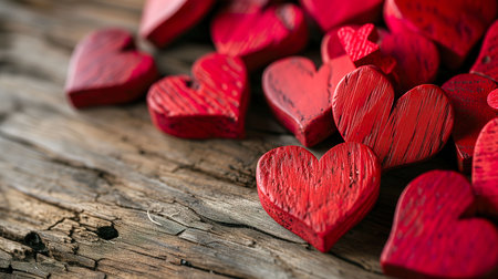 Wooden hearts on old wooden background. Valentine's day concept.の素材