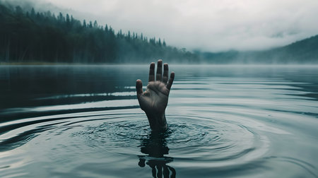 Human hand drowning in the water. Conceptual image of drowning person.の素材