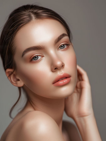 Beautiful young woman with clean fresh skin. Face care, Facial treatment, Cosmetology, beauty and spa.の素材