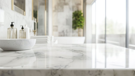 White marble countertop in modern bathroom interior. 3d rendering mock upの素材