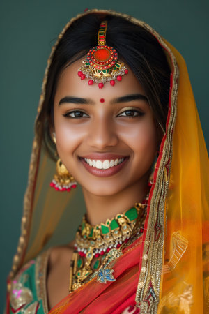 Portrait of a beautiful young indian woman in traditional sariの素材