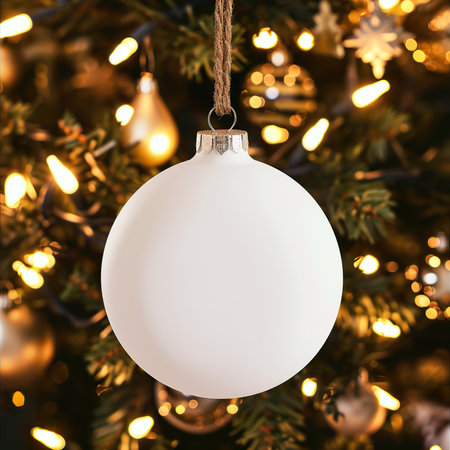 Explore the magic of Christmas with a traditional blank ornament set against a festive background. This image provides the perfect space for your seasonal designs, enhancing the joyful atmosphere of the holidaysの素材