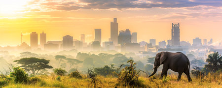 The Elephant Building towering over the city a skyline marked by the silhouette of a gentle giant an icon of urban whimsyの素材