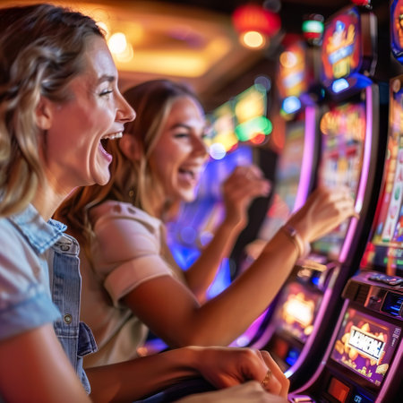 Progressive slot players eyeing the prize each spin a step closer to the dream of hitting the big jackpotの素材