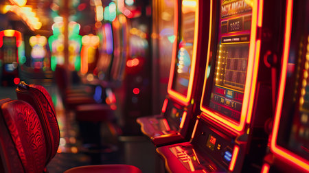 Progressive slots glowing the promise of a lifechanging jackpot with each spin hopeful faces illuminatedの素材
