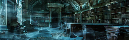 Ghostly libraries where books whisper secrets of the past to those who listen closelyの素材