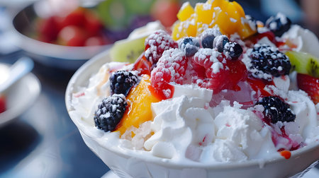 Patbingsu, shaved ice with sweet toppings, summer refreshmentの素材
