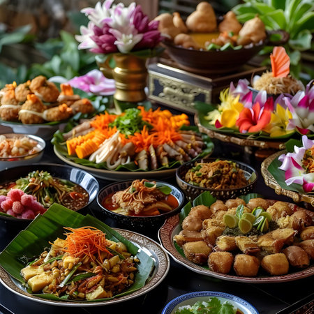 Songkran festival food, celebratory dishes, water festival funの素材
