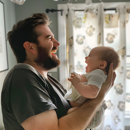 Dads first diaper change, comedic struggles, eventual successの素材