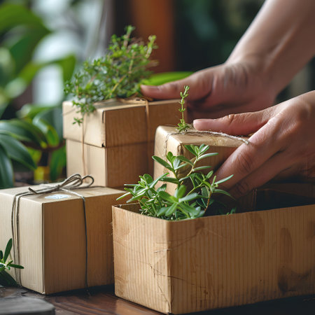 Packaging engineer designing eco-friendly solutions, sustainability sealedの素材