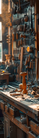 , intricate tools, crafting heritage items, in a market echoing with voices, on a sunny day Photography, golden hour, vignette effectの素材