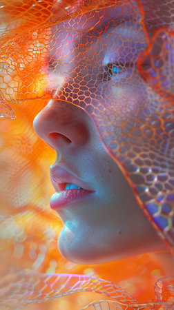 Reflective Soul, Rainbow Veil, Reflective tendrils conveying tranquility and serenity, A mirror gallery that shifts colors and shapes with emotions, showcasing the depths of the inner soul Realistic, Golden Hour, Vignetteの素材