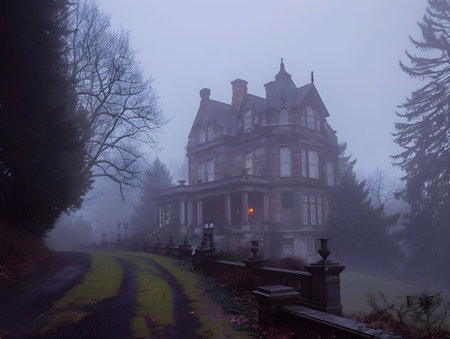 Victorian ghost story, eerie mansion, secrets veiled in mistの素材