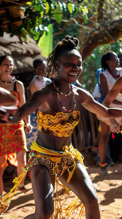 Aerobics dance in an African village, rustic afternoon tea charmの素材