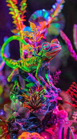 Old-school intergalactic pet show, exotic creatures, neon ribbons for winnersの素材