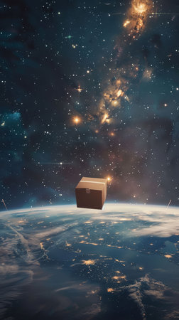 Old-school space courier service, delivering packages with a personal touchの素材