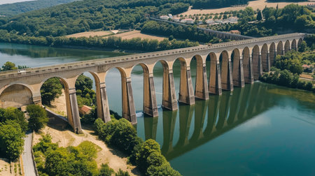 Aerial aqueducts, water flows above cities, modern marvelsの素材
