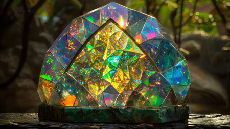 Rare Opal, Rainbow Delight, Shimmering Marvel, Unveiling Secrets, Photography, Silhouette Lighting, Vignette, Frontal viewの素材