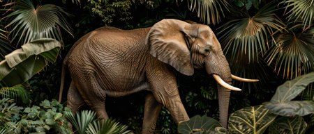 Elephant, Safari Outfit, Graceful giant gracefully moving through dense foliage Photography, Backlights, Vignette, Side viewの素材