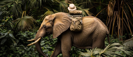 Elephant, Safari Outfit, Graceful giant gracefully moving through dense foliage Photography, Backlights, Vignette, Side viewの素材