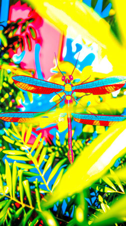 The vibrant nightlife of a rainforest, captured through the eyes of a random, glowing insectの素材