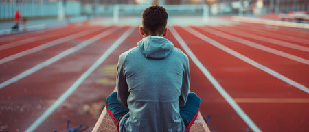 Athletes reflection on a long journey to victory, contemplative, rewarding, fulfillingの素材