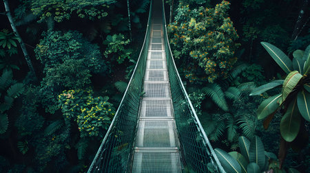 Suspension bridge in the rainforest of Borneo.の素材