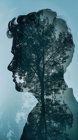 , delving into the cryptic tales woven within the depths of the deep web Photography, Silhouette Lighting, Double Exposure, Aerial viewの素材