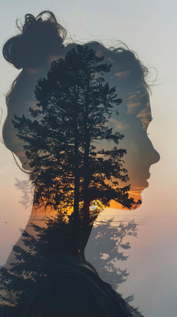 , delving into the cryptic tales woven within the depths of the deep web Photography, Silhouette Lighting, Double Exposure, Aerial viewの素材