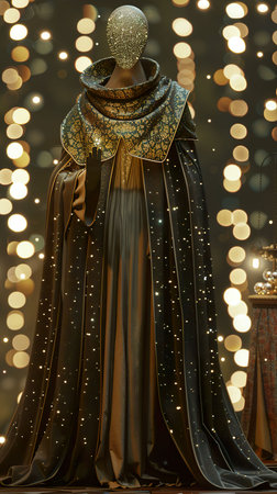 Starry Ancestor, long robes, ancient entity, uncovering celestial lineage among unique star society, 3D render, Rembrandt lighting, Depth of field bokeh effect, Long shotの素材