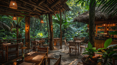 A jungle restaurant where dishes are prepared with ingredients from canopy plantsの素材