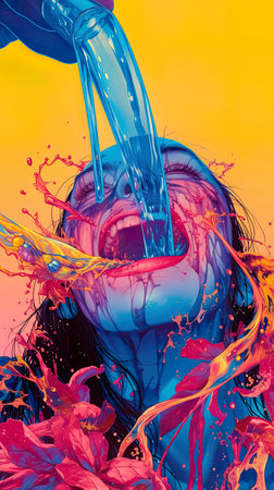 Probiotics, gut health saviors, depicted in a serene garden setting with a rainbow of fermented foods and supplements swirling around them Photography, sunlight effect, double exposure, Over-the-shoulder shotの素材