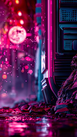 Dreamscape Viewer, Futuristic Device, Interpreting subconscious dreams into detailed landscapes, Realistic, Moonlit, Bokeh Effect, High-angle viewの素材