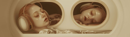 Sleep pods mimicking the womb for optimal rest, using biometric rhythms to improve deep sleep cyclesの素材