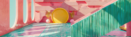 Challenge perspectives with unexpected camera angles capturing the essence of abstract art in a virtual reality world, where viewers can explore and interact, inspiring a sense of wonder and discoveryの素材