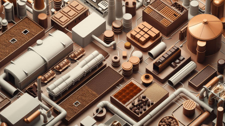 chocolate factory flat design top view theme industrial 3D render Tetradic color schemeの素材