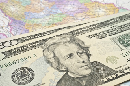 American dollars are on the map of the world