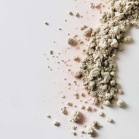 Crushed powder on white background. Flat lay, top view.の素材