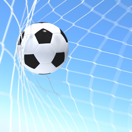3d rendering of a XXX flag on soccer ball in a netの写真素材