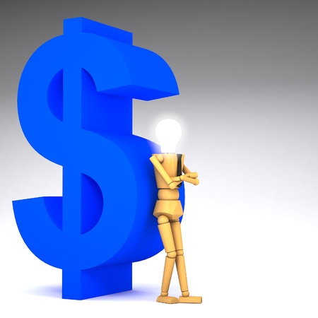 The wooden doll with dollar sign 3d illustrationの写真素材