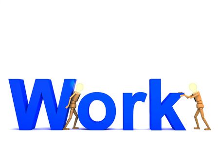 The wooden doll with work word 3d illustrationの写真素材