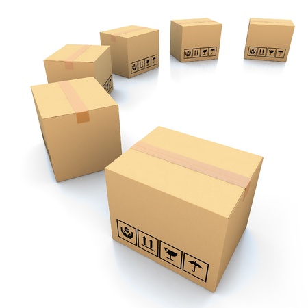 Cardboard boxes on white background 3d illustrationの写真素材