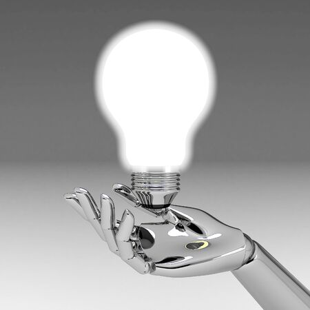 3d hands with light bulbの写真素材
