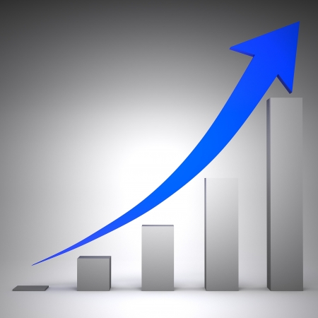 3d graph showing rise in profitsの写真素材