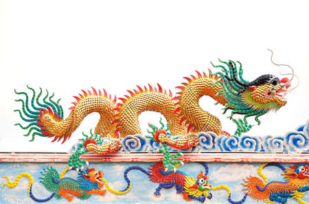 Dragon statue on china temple roofの写真素材