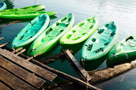 kayaks in lake on Ratchaprapa Dam,Khao Sok,Thailand