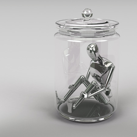 3d rendering Businessman inside a glass jarの写真素材