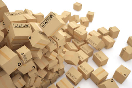 Cardboard boxes on white background 3d illustrationの写真素材