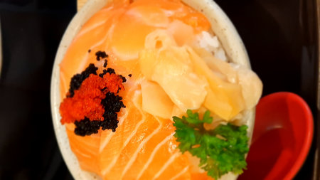 Sashimi set in a Japanese restaurant. Selective focus.の写真素材